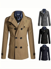 Men's Casual Woolen Coat Mid-Length Button-Down Suit Collarluxury Retro Streetwear Jacket in Black/Grey/Khaki/Navy - Fashionable Autumn/Winter Outerwear