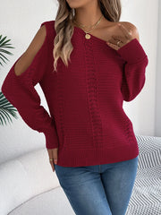 Autumn Winter Sexy Slanted Shoulder Sweater Woman Elegant Solid Color Loose Hollow Out Jumpers Casual Irregular Knitted Sweaters