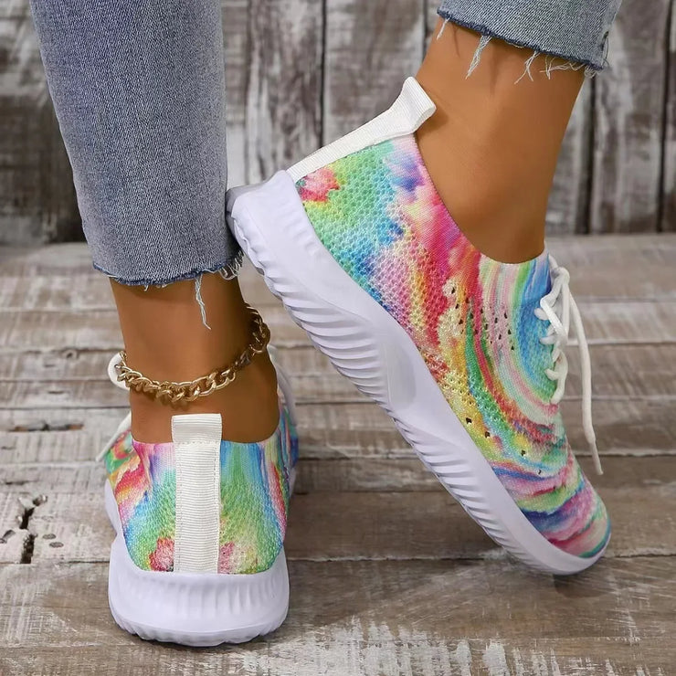 Women Mix Color Mesh Knitted Sneakers Autumn Lightweight Breathable Soft Sole Running Shoes Woman Slip on Flats Sock Shoes