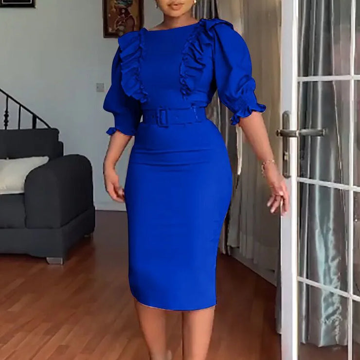 Elegant Bodycon Pencil Midi Dress for Women Plus Size African Dress Clothing with Short Eye Catching Design