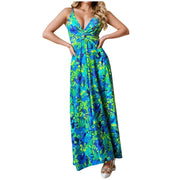 Neck Slim Sleeveless Maxi Floral Sexy Backless Hawaii Dresses