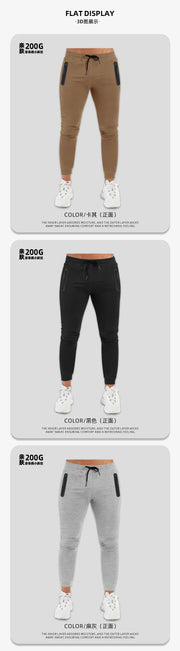 Men's Casual Sport Pants Autumn Winter Fashion Zipper Pocket Running Muscle Wear Ankle-Length Polyester Knit Regular Fit