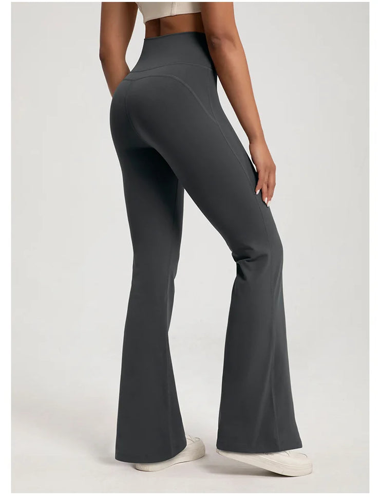 Women Naked High Waisted Waist Cinching Hip Lifting Elastic Bell Bottom Pants