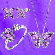 Butterfly Jewelry Set for women Butterflies Amethyst Birthstone Pendant Necklace/Earrings/Rings f