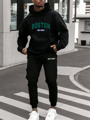 Men's Fleece Hoodie And Pant Tracksuit Set Warm Thick Hooded 2Pcs Sportswear Casual Eye-catching Daily Knitted Polyester Track Suits