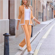 Women'sTwo Piece Set Color Blocking Zipper Elegant Office Pencil Knitted Suits , Casual Bodycon Pants Set