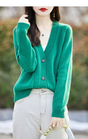 Women cardigan  V-neck 100% wool sweater