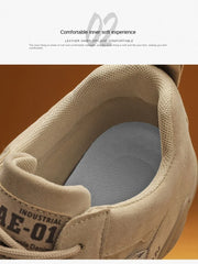 Men's Casual Sneakers Khaki Non-Slip Work Shoes Lace-Up Short Boots Loafers round Toe Microfiber Upper Rubber Outsole