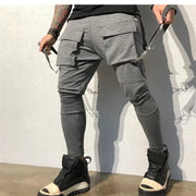 Men's Slim-fit Cargo Pants Spring Autumn Fashion Hip Hop Large Pocket Casual Sweatpants Low Waist Ankle-Length Polyester