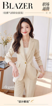 NAVIU 2 Piece Women's Office Blazer Set with High-Waist Pencil Pants Turn-Down Collar Elegant Apricot Black Pink Ladies Suits