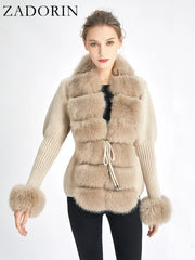 Women Luxury Knit Winter Elegant Detachable Fur Cardigan Korea Style Sweater