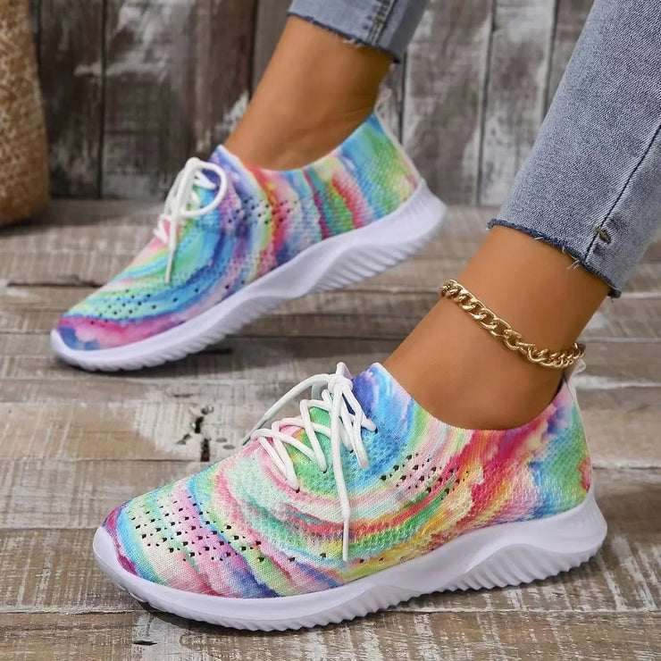 Women Mix Color Mesh Knitted Sneakers Autumn Lightweight Breathable Soft Sole Running Shoes Woman Slip on Flats Sock Shoes