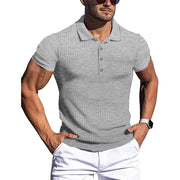 Men's Summer Solid Stripe  Elasticity Short Sleeve Polo Shirts