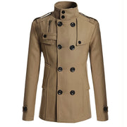 Men's Casual Woolen Coat Mid-Length Button-Down Suit Collarluxury Retro Streetwear Jacket in Black/Grey/Khaki/Navy - Fashionable Autumn/Winter Outerwear