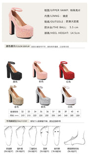 Women's 5.5cm Platform Strap Buckle 14cm Ultra High Chunky Heels Shoes