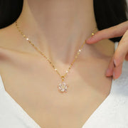 Stainless Steel Lovely White Crystal Flower Charm Necklace Earrings  Trendy Jewelry Set Gift