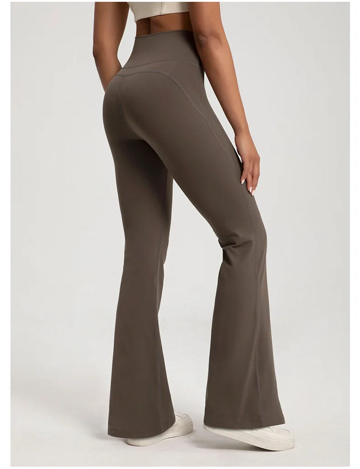 Women Naked High Waisted Waist Cinching Hip Lifting Elastic Bell Bottom Pants