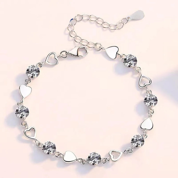 Sterling Silver Heart Shaped  Vintage Korean Crystal Bracelets High Quality Set Party Jewelry