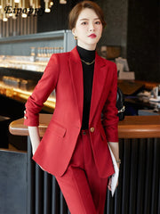 Women's 2 Piece Suit Office Lady OL Beige Pink Khaki Apricot Coffee Black Blue S-5XL Pant Set with Jacket Blazer And Trousers