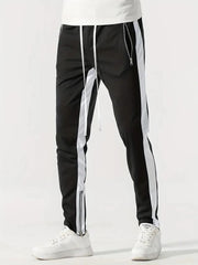 Men's Casual Color Block Zip Pocket Drawstring Sweatpants Skinny Sports Trousers Polyester Four Seasons Wear