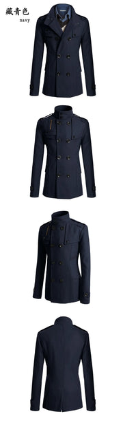Men's Casual Woolen Coat Mid-Length Button-Down Suit Collarluxury Retro Streetwear Jacket in Black/Grey/Khaki/Navy - Fashionable Autumn/Winter Outerwear