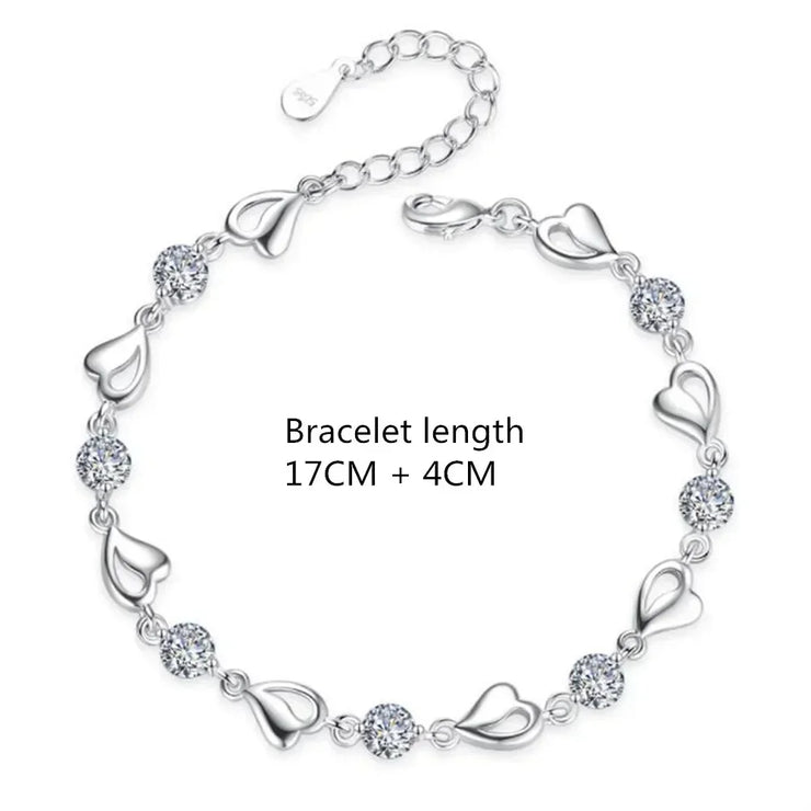 Sterling Silver Heart Shaped  Vintage Korean Crystal Bracelets High Quality Set Party Jewelry