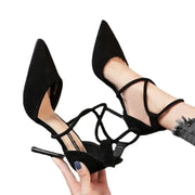 Women's Suede Cross-strap Roman Sandals High Heels Eye Catching Slip-On Shoes Corduroy Above-Ankle Fashion Roman Gladiators