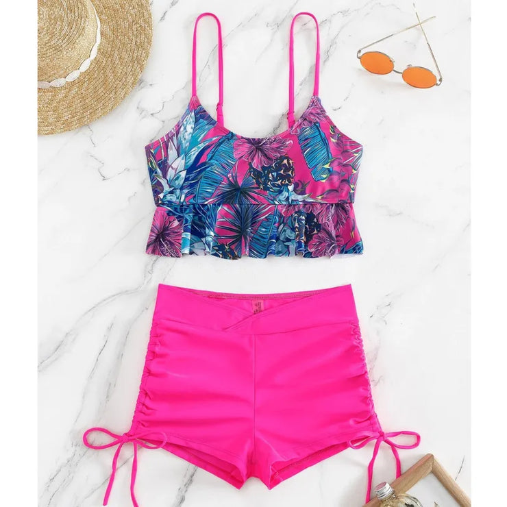 Summer Sexy Floral Print Tankini Set Women&