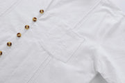 Men's Cuban Style Fashion Shirt with multi-button stand collar and solid pattern.