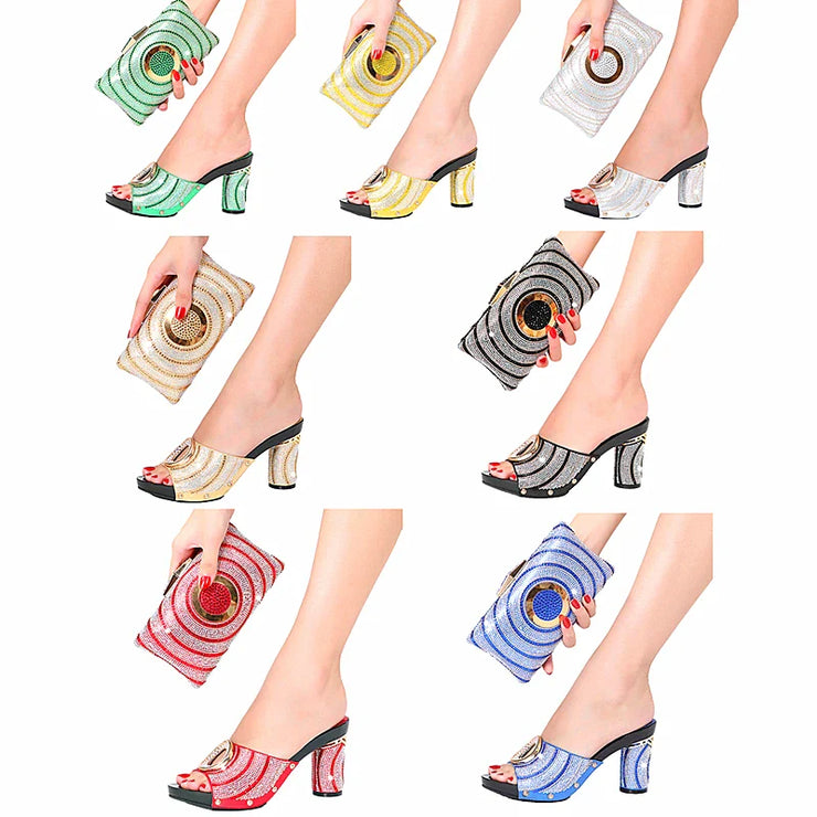 Summer Shoe Bag Set Crystal Diamond Italian Design