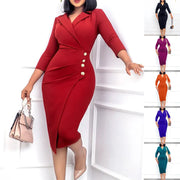 Eye-Catching Slim-Fit Women's Dress with Suit Collar Button Detailing Stylish and Modern Female Business Attire