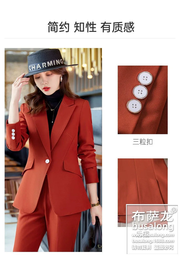 Red Professional Suit for Women2023Autumn Winter New High-end Elegant Socialite Casual Blazer Two-piece Set