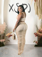 Women's plus size summer outfit set with sexy crop top and midi dress ensemble.