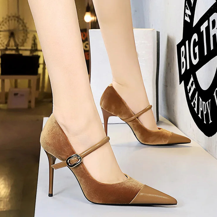 Korean Velvet High Heels Women&