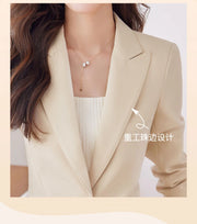 NAVIU 2 Piece Women's Office Blazer Set with High-Waist Pencil Pants Turn-Down Collar Elegant Apricot Black Pink Ladies Suits