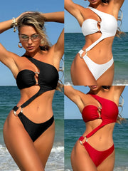 Women's Two-Piece Bikini Set ,Beach Style Wire-Free Polyester Solid Color
