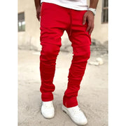 Men's Autumn Solid Color Sports Pants Stretch Slim Fit Cotton Zipper Pocket Drawstring Casual Running Fashion Trousers