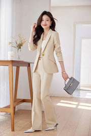 NAVIU 2 Piece Women's Office Blazer Set with High-Waist Pencil Pants Turn-Down Collar Elegant Apricot Black Pink Ladies Suits