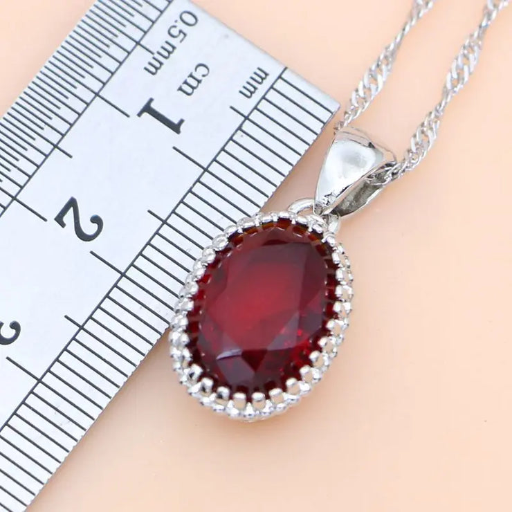 Ruby Red 925 Silver Jewelry Set Birthstone  Earrings/Pendant/Necklace/Rings/Bracelet Festival Valentine&