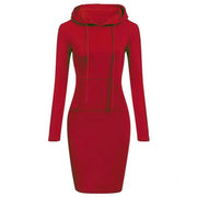 Women's Hooded Dress Casual Polyester Sweatshirt Kneelength Hoodie with Pockets Regular Fit Autumn Wear for Ladies