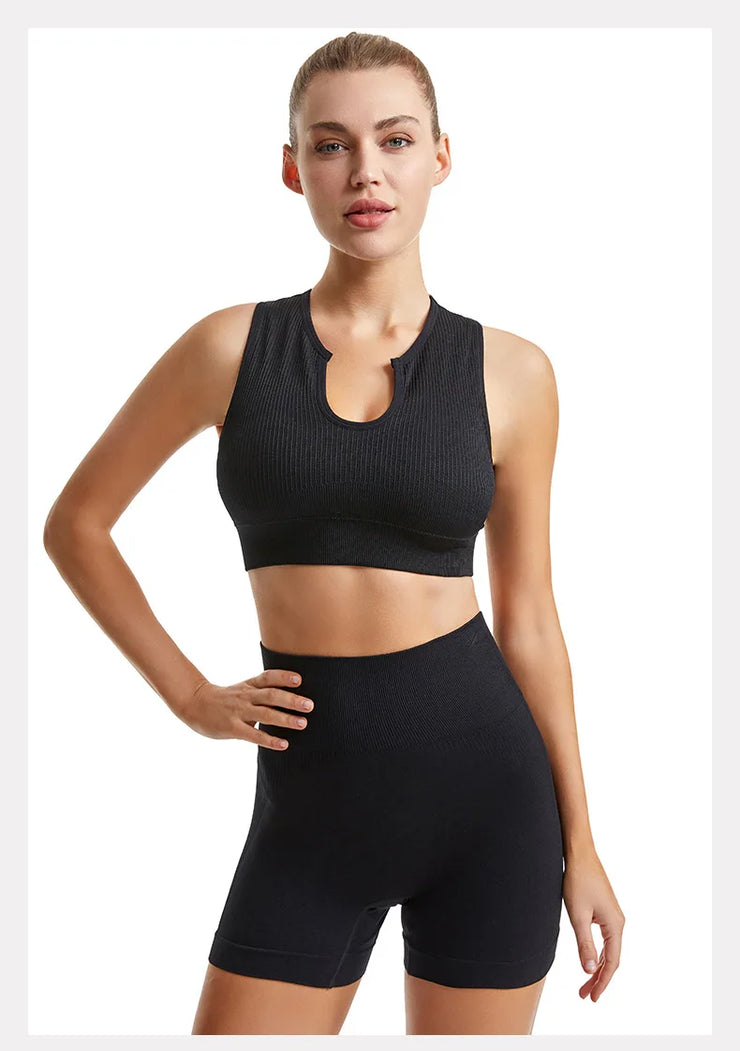 Seamless High-Waist Leggings Sports Bra Yoga Set Women&