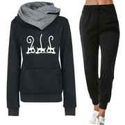 Women's Cute Cat Printing Hooded Outfits High Quality Versatile Sweatshirt Sweatpant Jogging Fitness Hot Sales Tracksuit