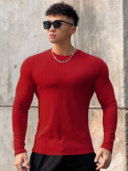 Men's Gym Fitness Long Sleeve T-shirt Quick Dry Casual O-Neck Bodybuilding Shirt for Running Sports Training Polyester Tees