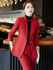 Women's 2 Piece Suit Office Lady OL Beige Pink Khaki Apricot Coffee Black Blue S-5XL Pant Set with Jacket Blazer And Trousers