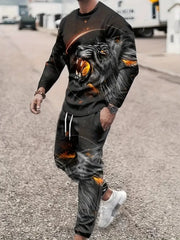 Men's Long-sleeved Set 3D Printed Lion Animal Pattern  Sweatshirt And Trousers Jogging Suit