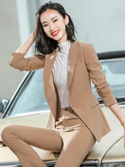 Women's 2 Piece Suit Office Lady OL Beige Pink Khaki Apricot Coffee Black Blue S-5XL Pant Set with Jacket Blazer And Trousers