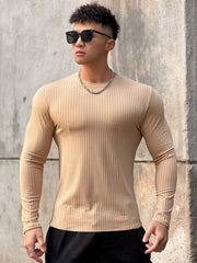 Men's Gym Fitness Long Sleeve T-shirt Quick Dry Casual O-Neck Bodybuilding Shirt for Running Sports Training Polyester Tees