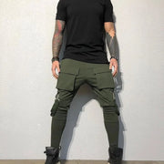 Men's Slim-fit Cargo Pants Spring Autumn Fashion Hip Hop Large Pocket Casual Sweatpants Low Waist Ankle-Length Polyester