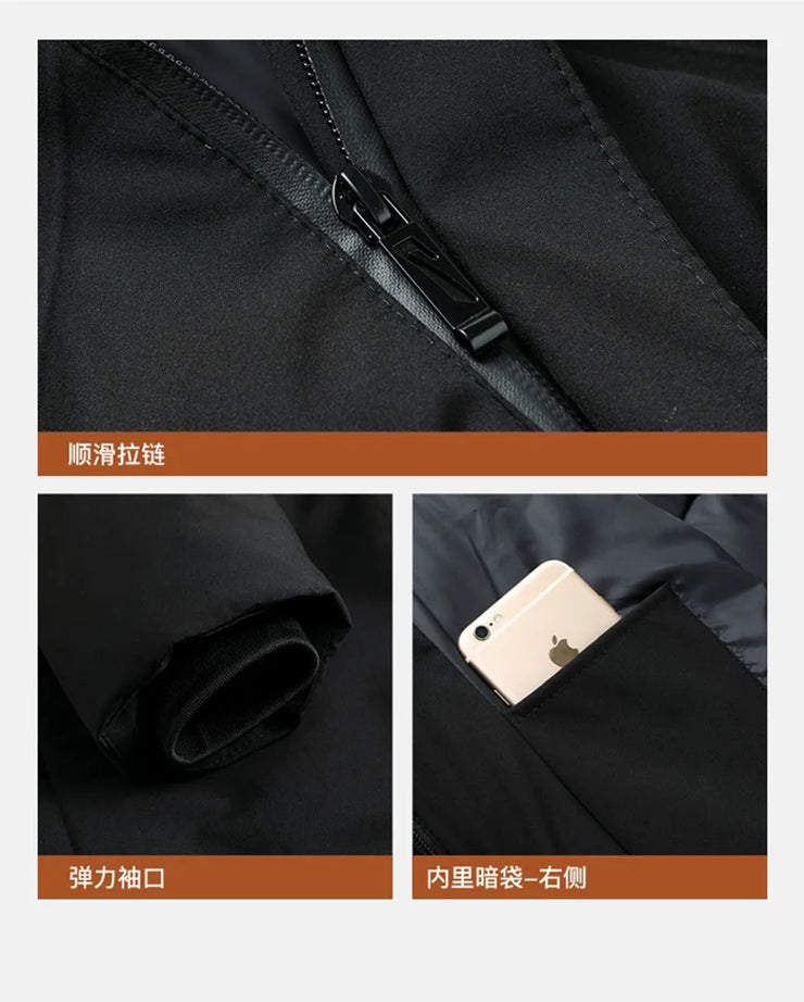 Men Long Parkas Coat Solid Slim Fit Warm Thicken Jacket. Outwear Windproof Coat Hooded Cotton-padded Zipper