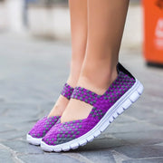Women's Casual Elastic Band Weave Flats Non-Slip Comfort Loafers Slip-On Vulcanize Shoes Summer Season PU Upper